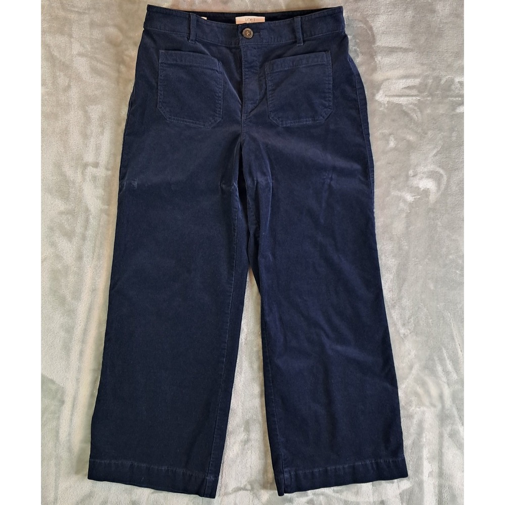 Loft Womens The Palmer Wide Leg Pants Navy Blue Corduroy Patch Pockets 8P 753432